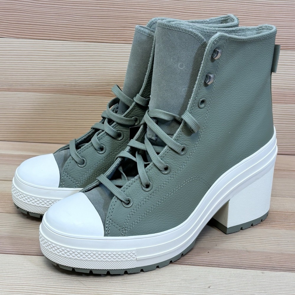 Converse Chuck 70 De Luxe Heel Hi Platform  A10378C Green Men 10 Woman 12 Leathe - Picture 8 of 12